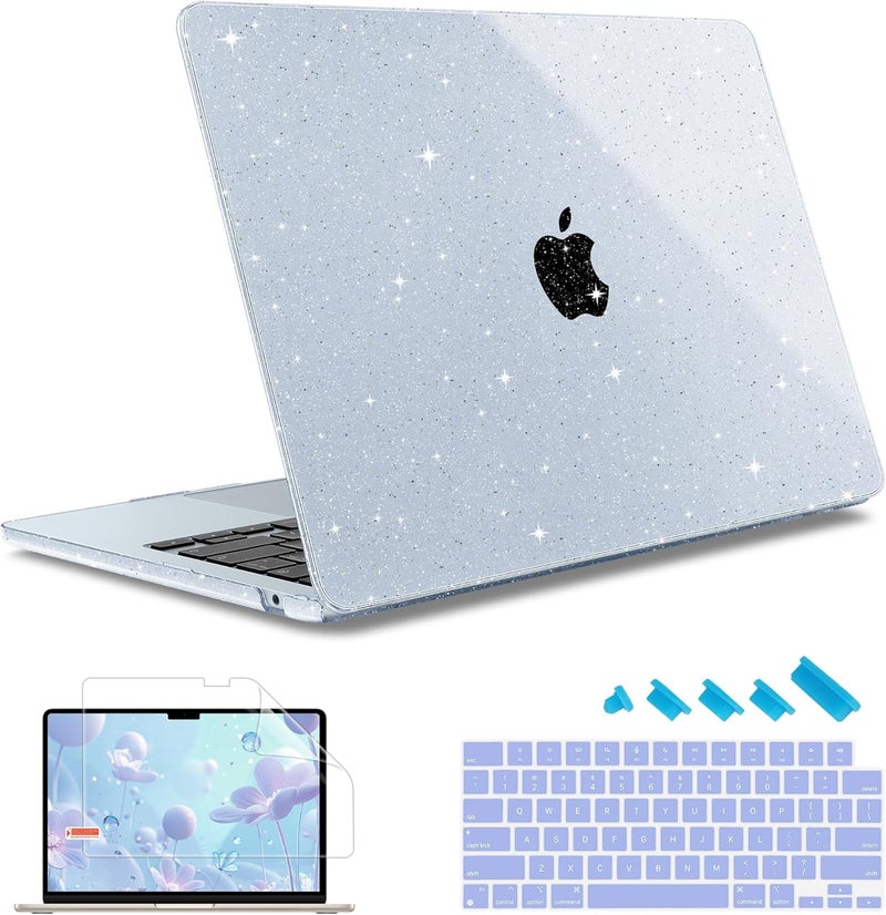 May Chen for M4 MacBook Air 13.6 inch Case 2025 2024 2023 2022 Release A3240 M3 A3113 M2 A2681, Plastic Hard Shell Case for MacBook Air 13.6" with Retina Display Fits Touch ID, Blue Glitter - Image 1